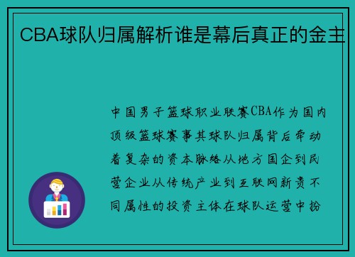 CBA球队归属解析谁是幕后真正的金主